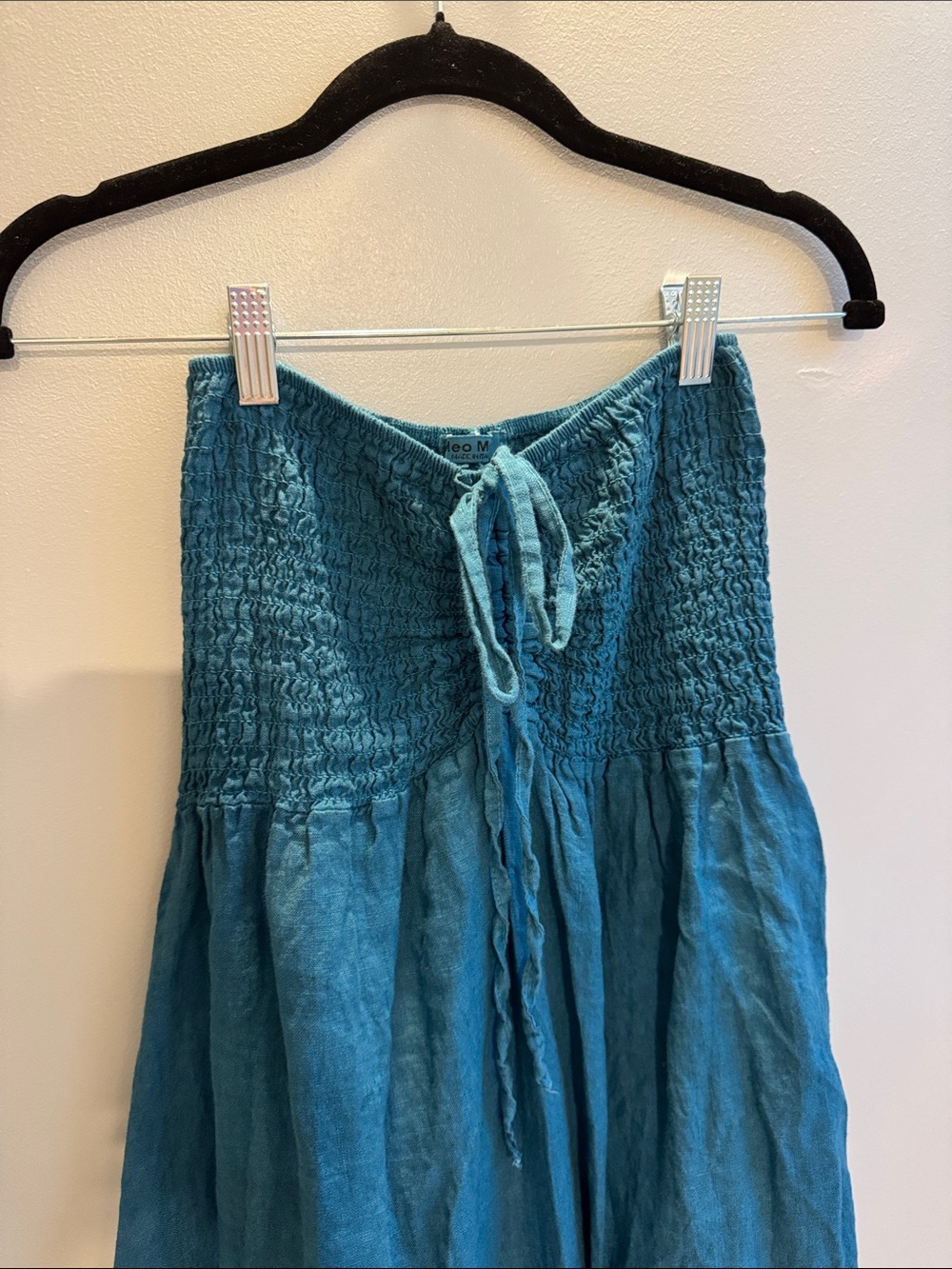 Linen Teal Strapless Smocked Maxi Dress - Picture 2 of 3
